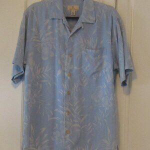 Island Treasures Men's 100% Silk Shirt Tropical Print Blue & White, Size S M371